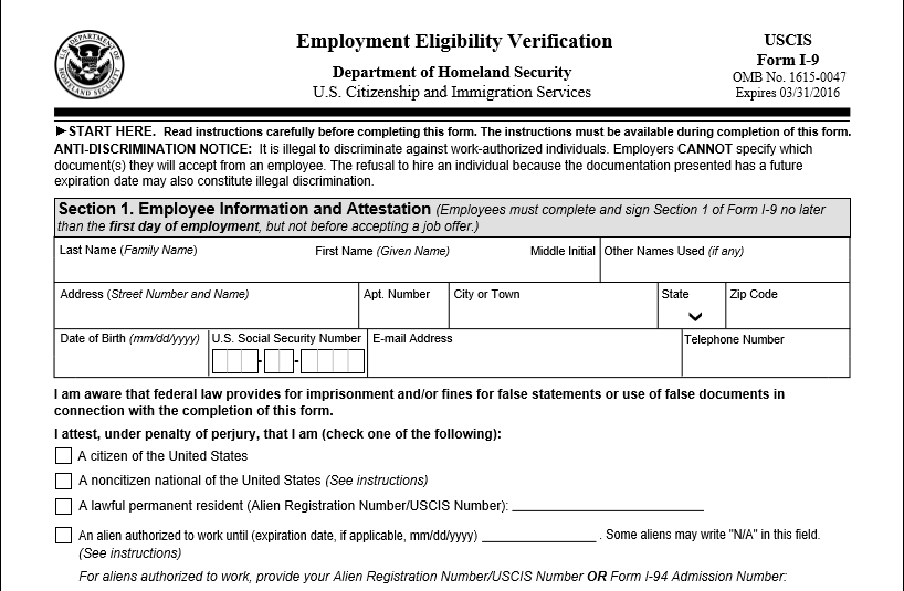 form 2013 printable i9 form employment eligibility verification form ...
